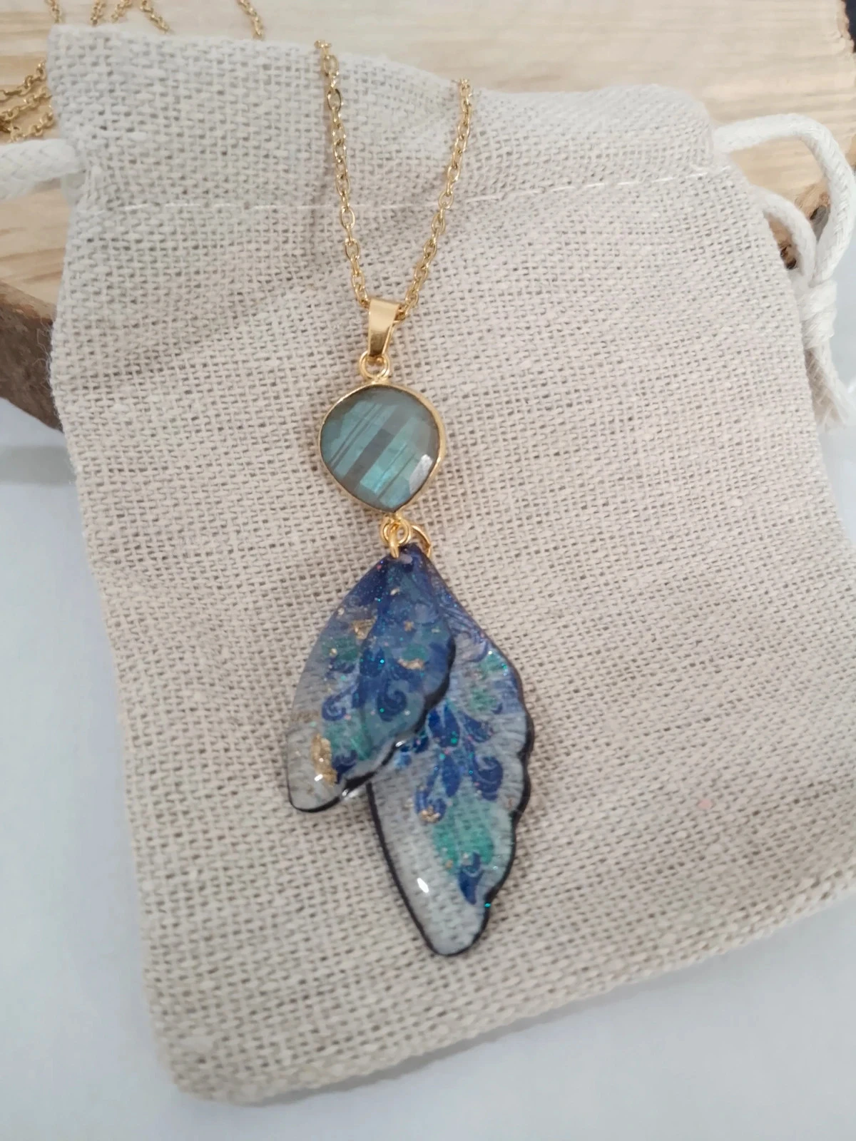 Collier labradorite ailes de papillons bleues + carte offerte – photo 5